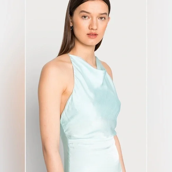 Samsøe Linea Long Satin Maxi Dress in Iced Aqua. size Large - Picture 5 of 13